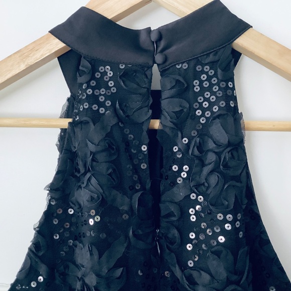 Black & White 3D Sequin Applique Taffeta Fit & Flare Dress Size S Halter Party - Picture 12 of 13